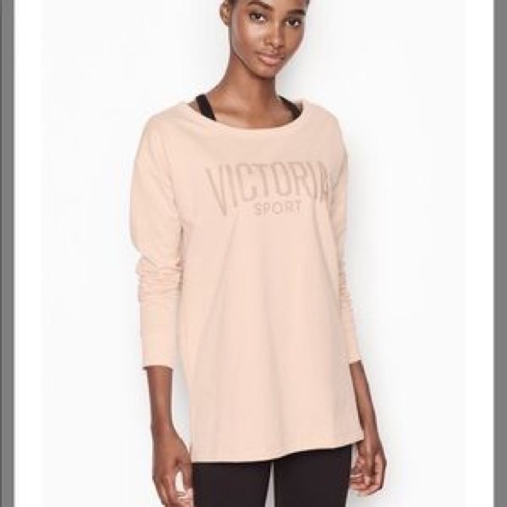 NWT Victoria’s Secret Sport: Rare 🔥Ex Lg Beige Open Back Workout Logo Tunic